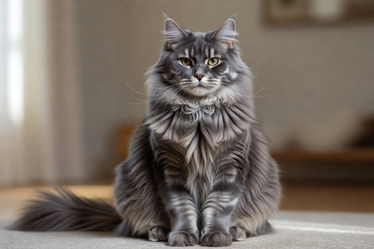 Leo, a majestic fluffy grey cat