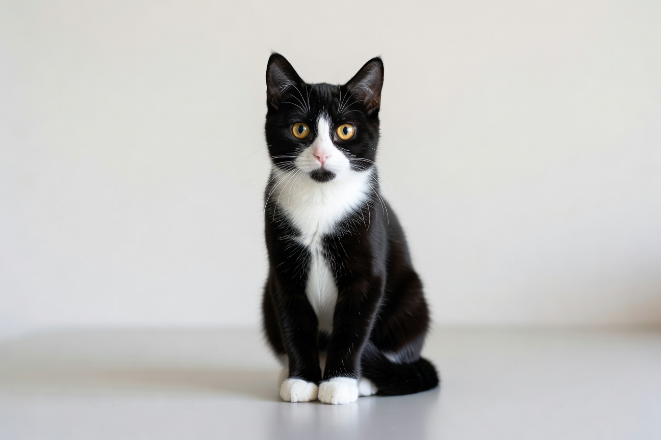 Milo, a cute tuxedo cat playfully interacting