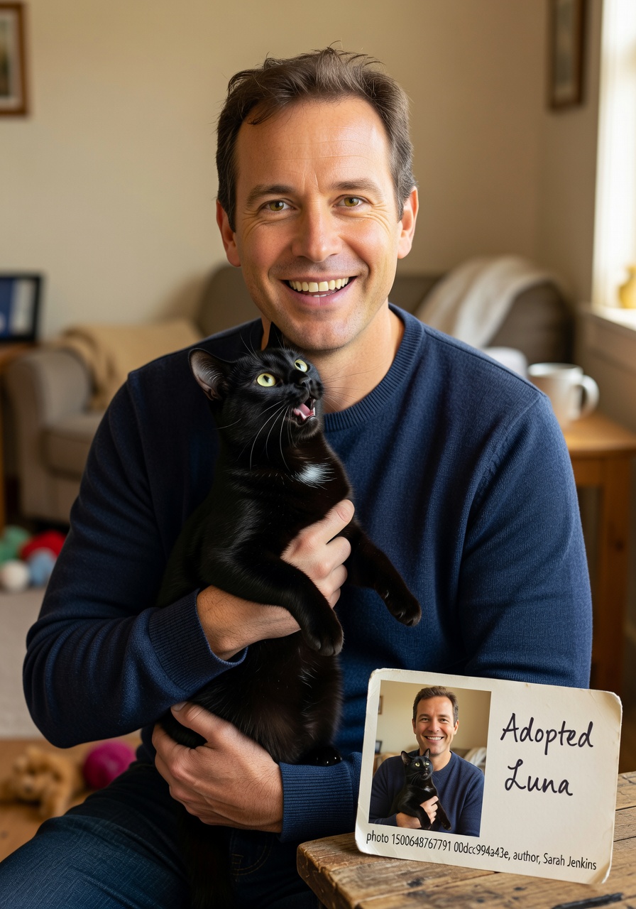 Portrait of Mark, a happy cat adopter