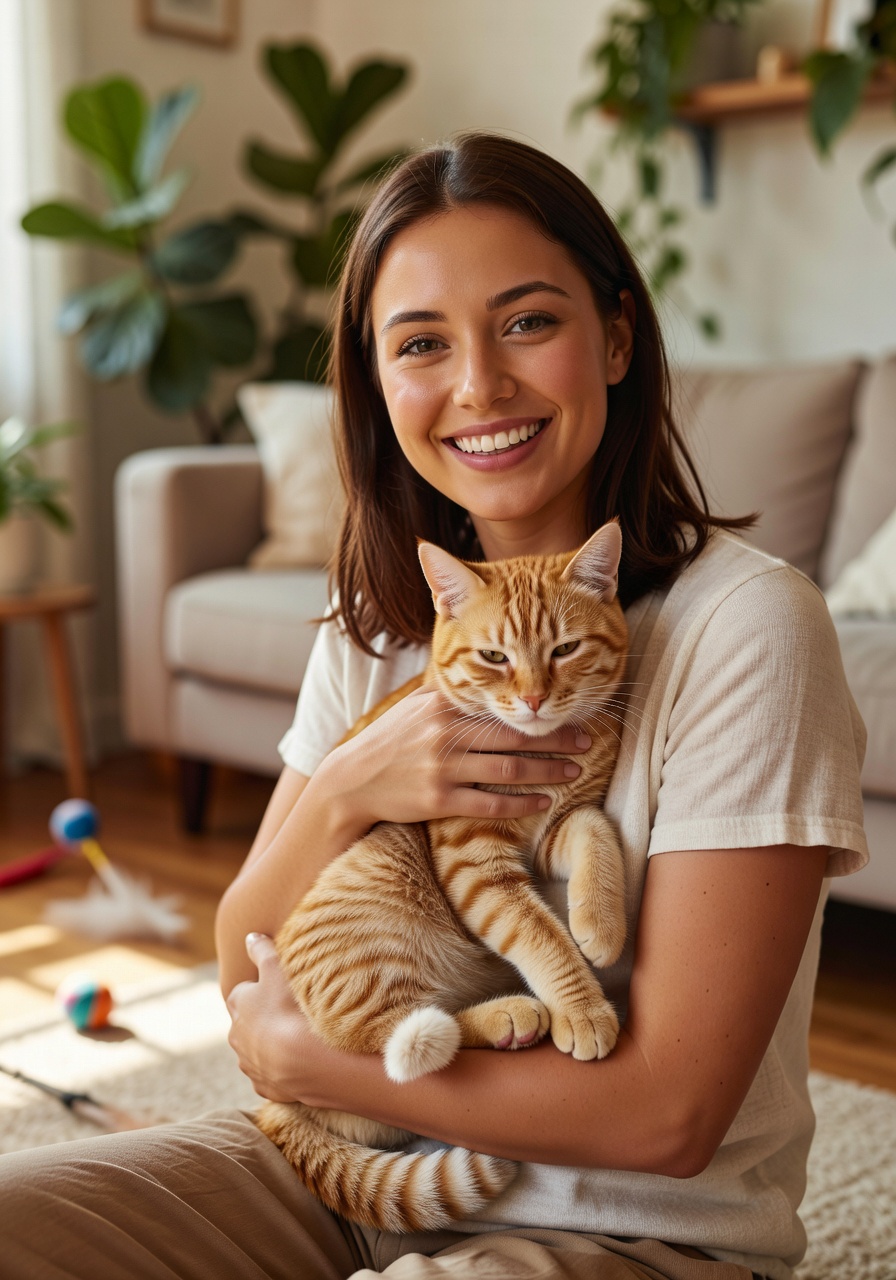 Portrait of Sarah, a happy cat adopter